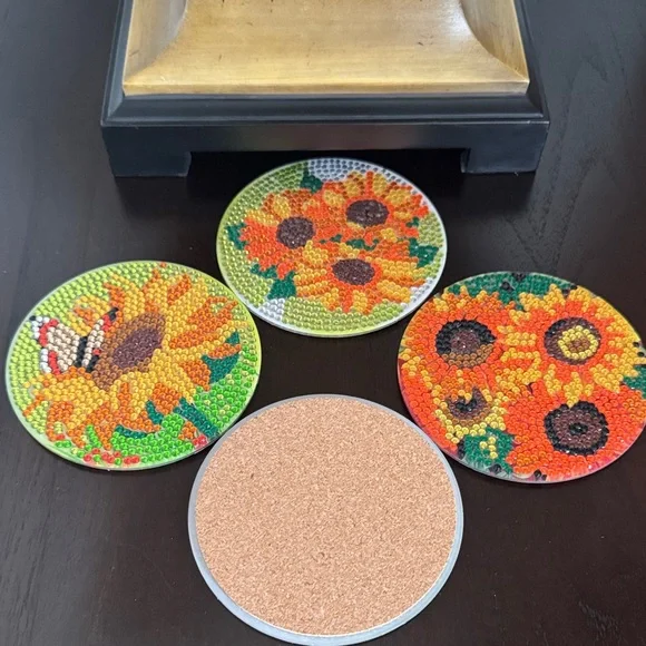 Gift-Ready Sunflower Coaster Set w/Holder – Spring & Hostess Gift – Set of 4 - Picture 4 of 6
